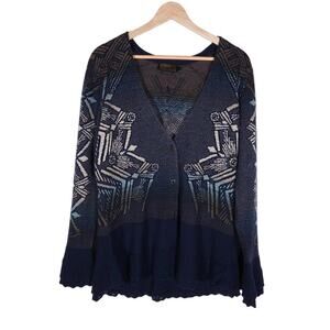 Pendleton Womens Cardigan Sweater Large Blue Merino Wool Button Up Southwestern